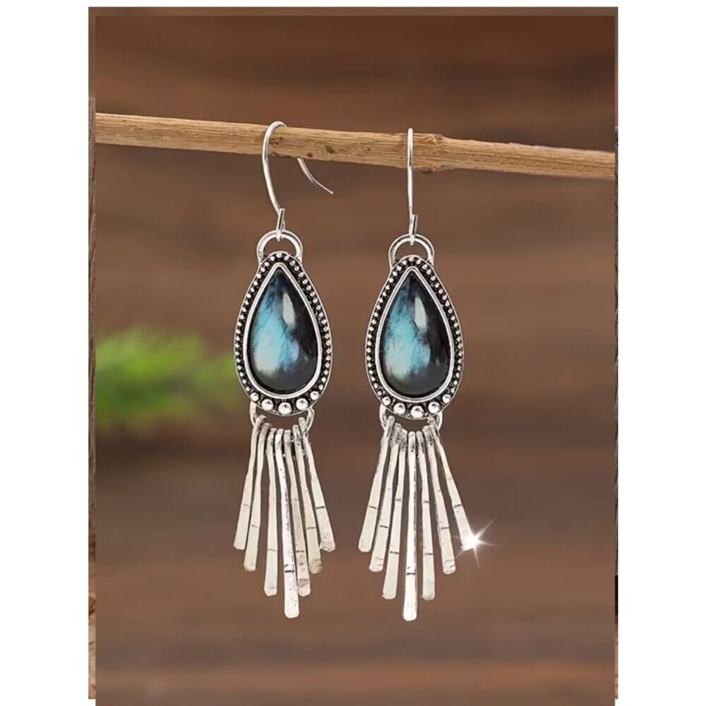 Western Inspired Ethnic-Waterdrop shaped Earrings Epoxy Resin Sticker Pendant